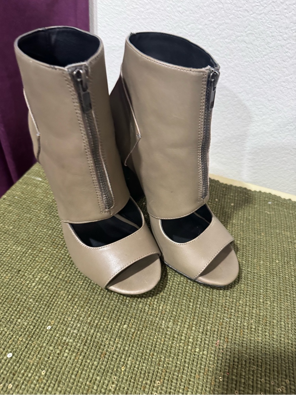 Kelsi Dagger Women's Taupe Peep-Toe Zip Front Booties